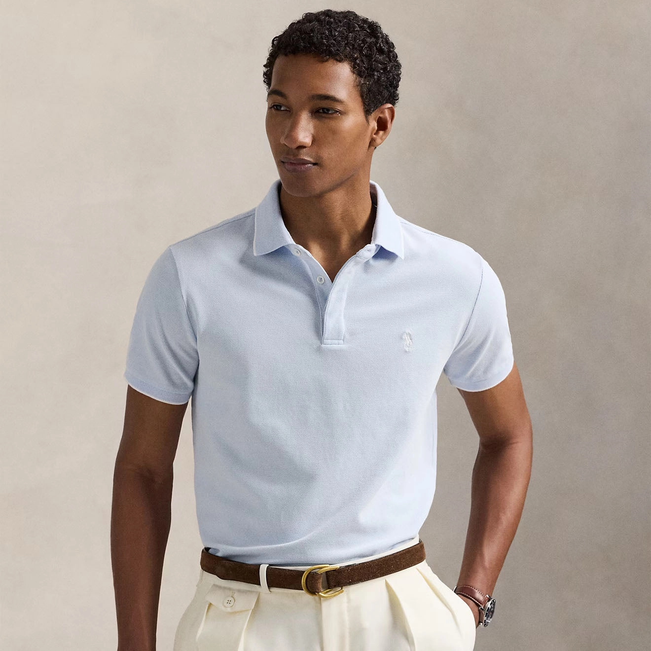 Polo Ralph Lauren Custom Slim Fit Stretch Oxford Mesh Polo Blue/White Hot Picks Today Big Price Drop
