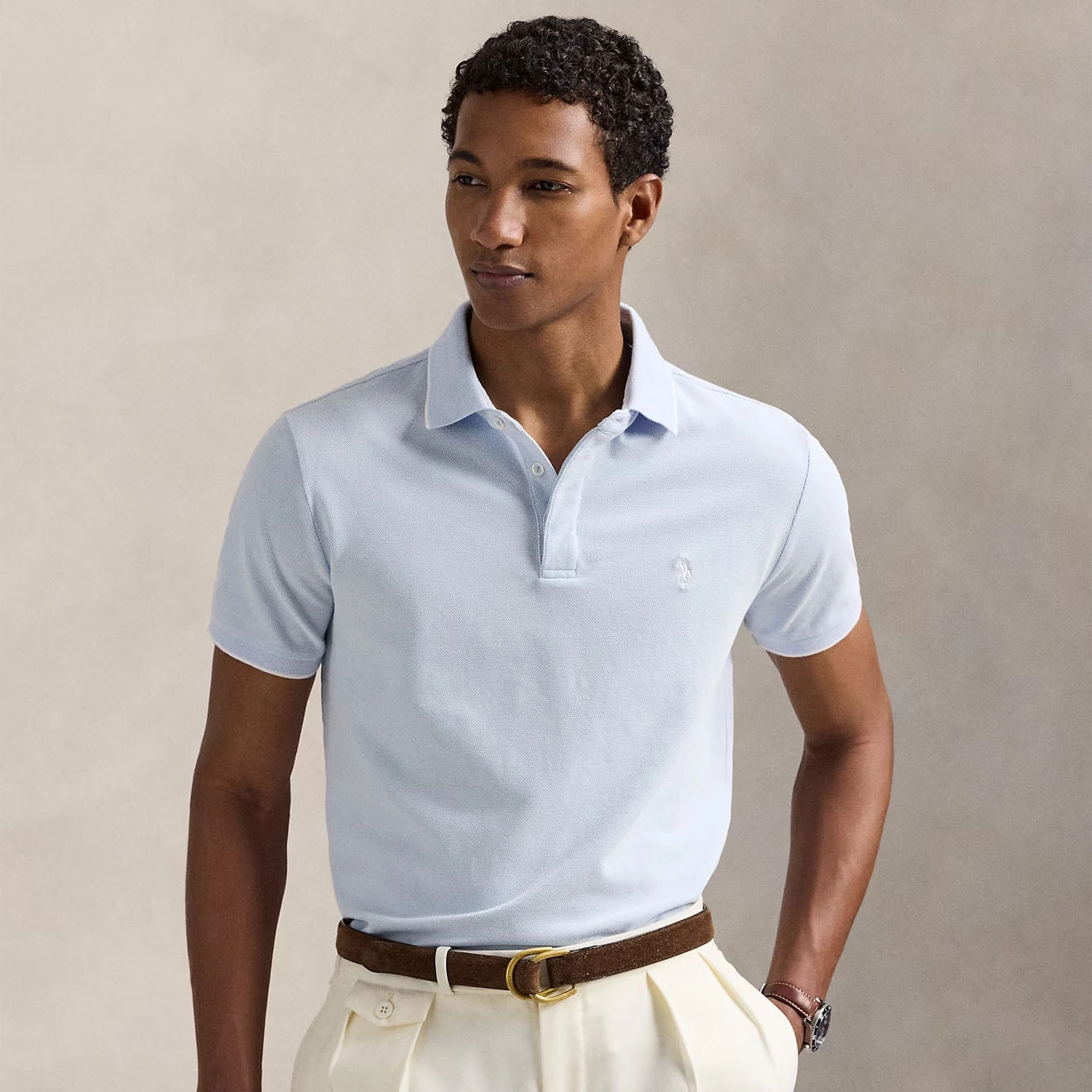 Trending Hot Deal Grab It Fast Polo Ralph Lauren Custom Slim Fit Stretch Oxford Mesh Polo Blue/White