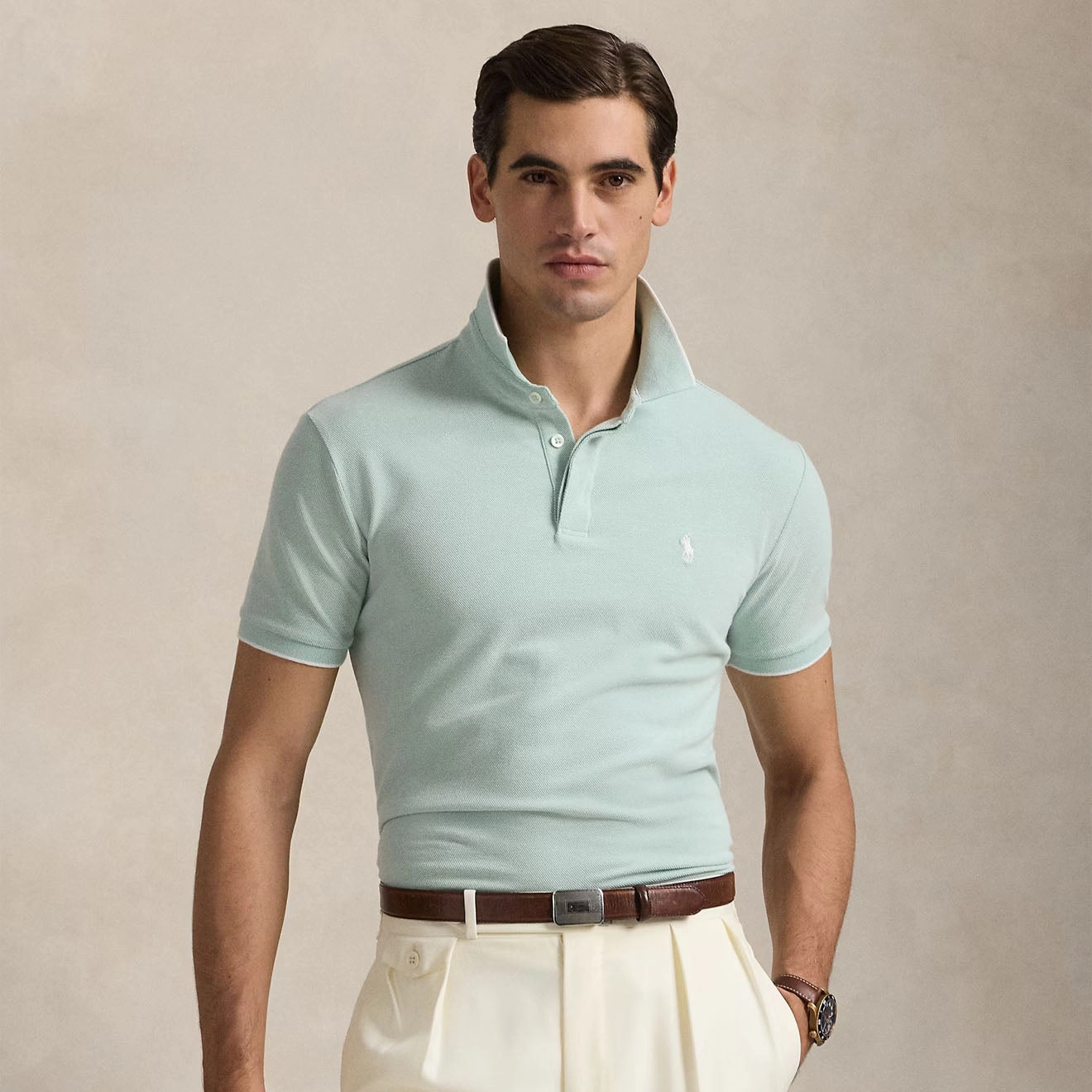 Instant Discount Polo Ralph Lauren Custom Slim Fit Stretch Oxford Mesh Polo Celadon/White