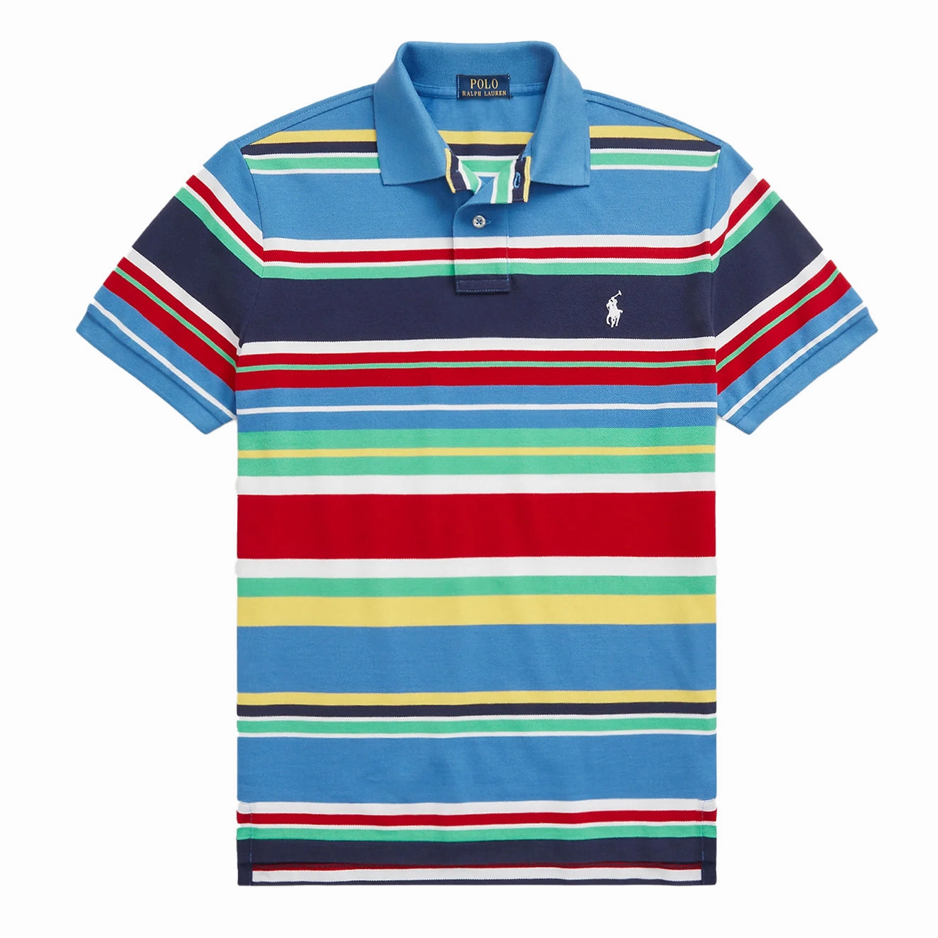 Polo Ralph Lauren Custom Slim Fit Striped Polo Shirt New England Blue Multi Grab Your Deal Today