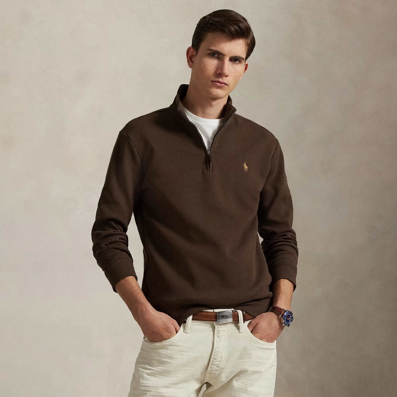Limited Time Discount Polo Ralph Lauren Double-Knit Mesh Quarter-Zip Pullover Nutmeg Brown