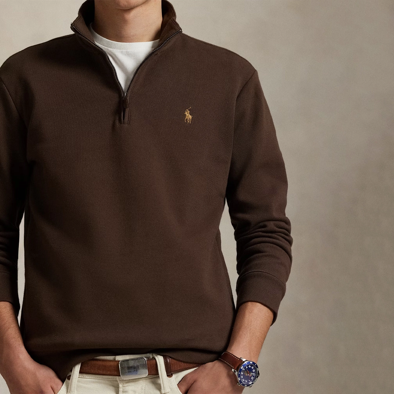 Special Offer Inside Polo Ralph Lauren Double-Knit Mesh Quarter-Zip Pullover Nutmeg Brown