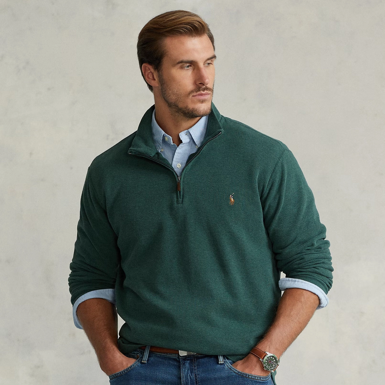 Polo Ralph Lauren Estate-Rib Quarter-Zip Pullover Scotch Pine Heather Exclusive Savings Event Hot Pick Deal