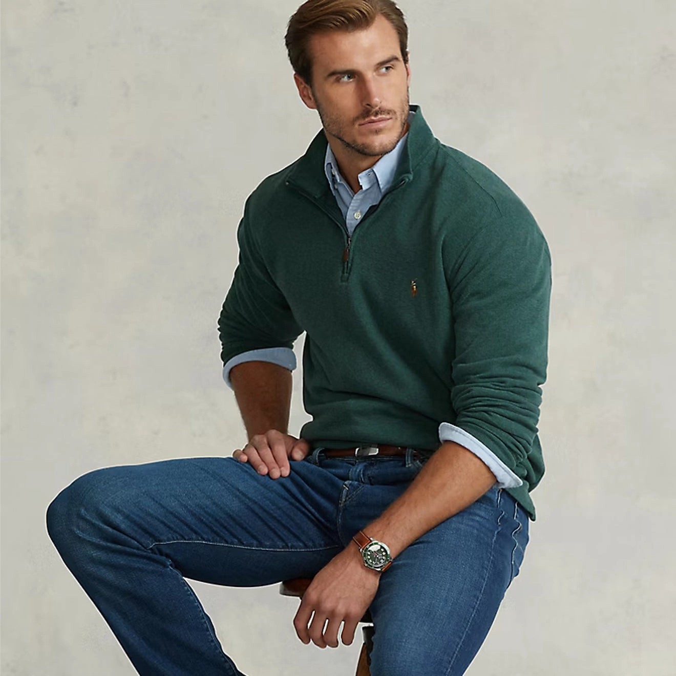 Shop Hot Deals Save Big Online Polo Ralph Lauren Estate-Rib Quarter-Zip Pullover Scotch Pine Heather