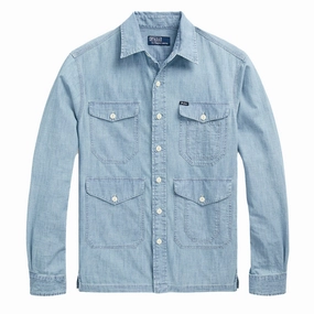 Dont Wait Save Last Chance Offer Polo Ralph Lauren Indigo Chambray Utility Overshirt Light Indigo