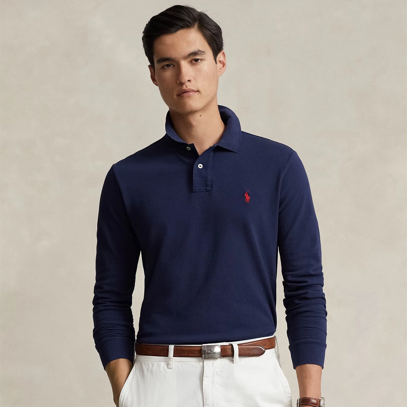 Polo Ralph Lauren L/S Custom Slim Fit Polo Shirt Newport Navy Best Deal Online
