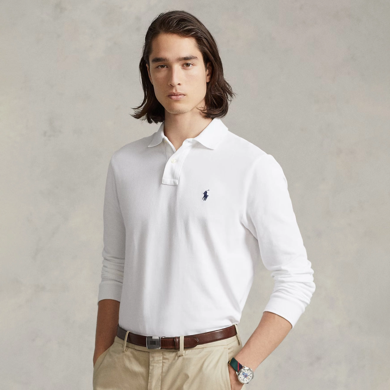 Limited Time Offer Special Price Offer Polo Ralph Lauren L/S Custom Slim Fit Polo Shirt White