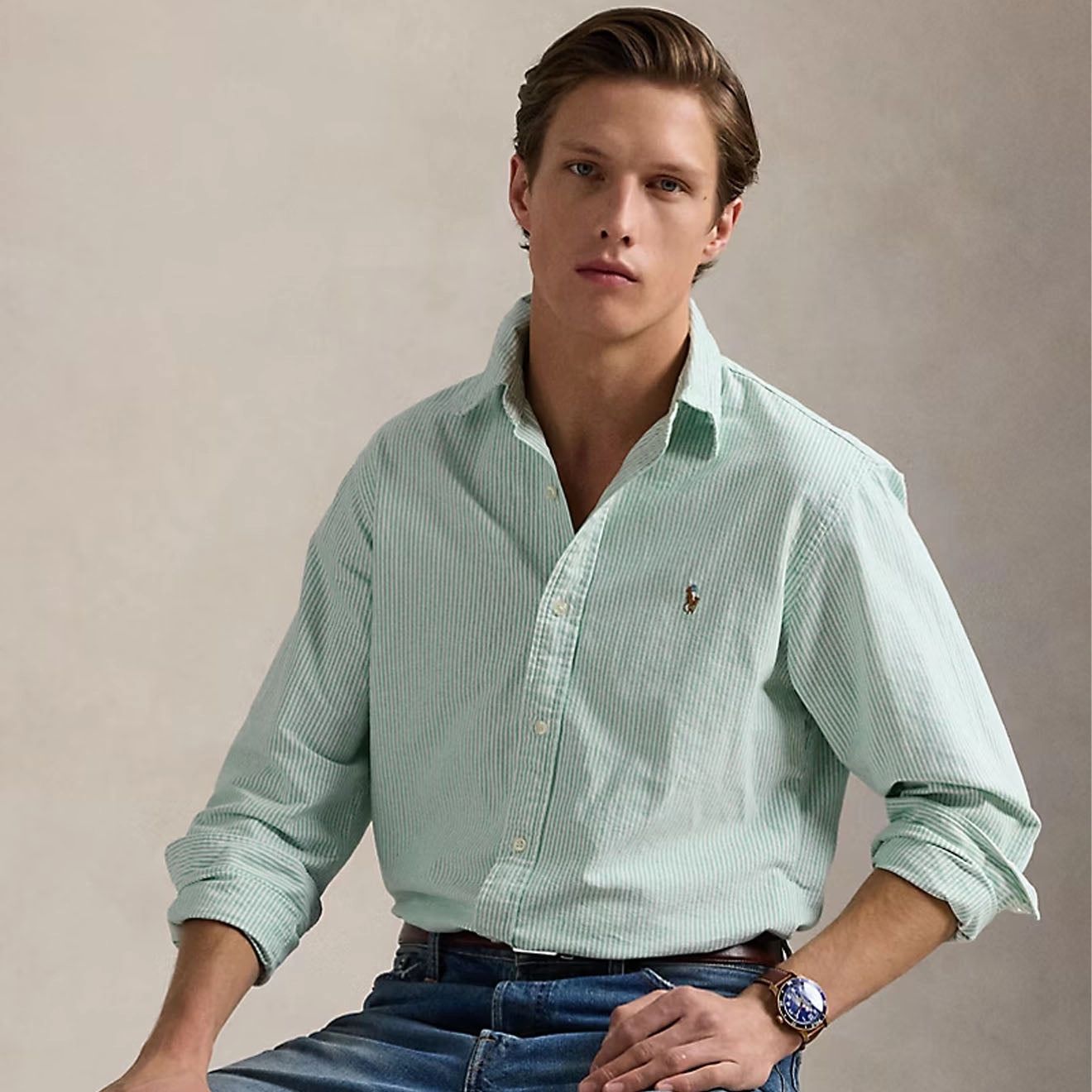 Instant Hot Deal Gift Sale Event Polo Ralph Lauren Long Sleeve Sport Shirt Custom F Summer Emerald / White