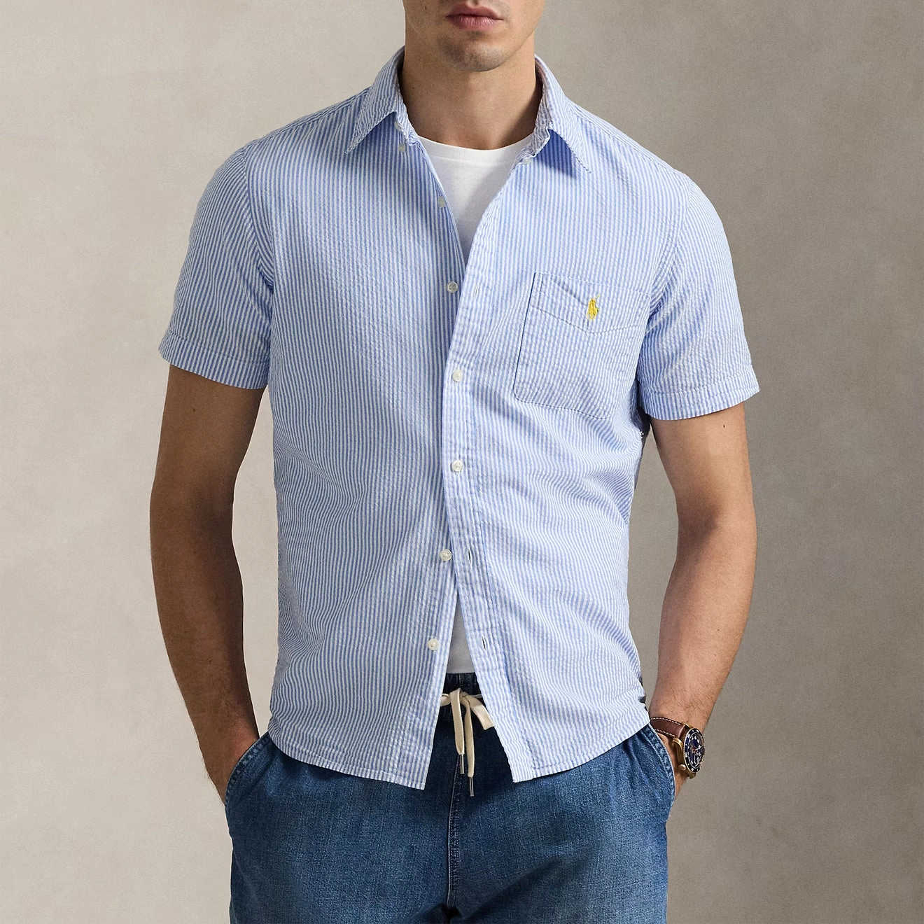 Polo Ralph Lauren Short Sleeve Sport Shirt Custom Blue / White Hot Pick Deal