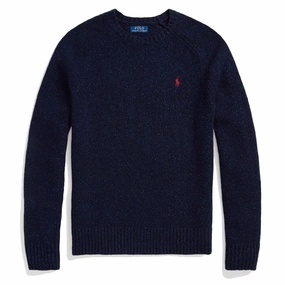 Save More Now Polo Ralph Lauren Speckled Wool Blend Crew Neck Jumper Ancient Navy Donegal