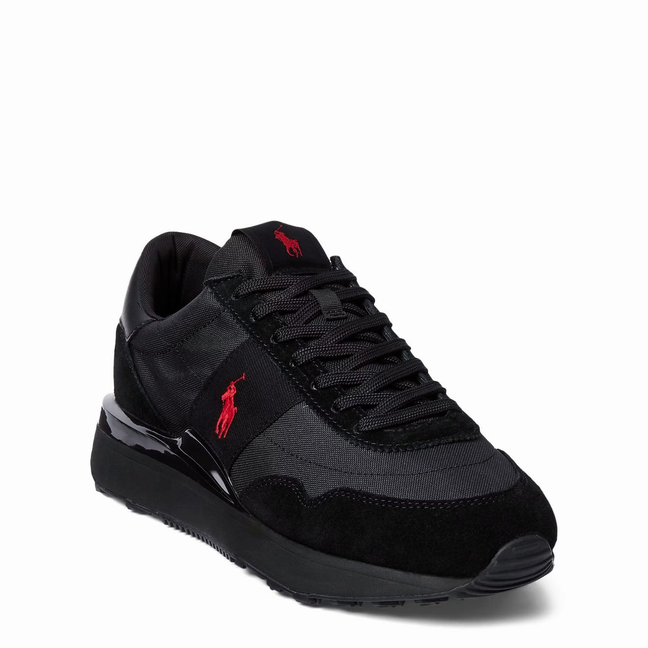 Polo Ralph Lauren Train 89 Suede And Oxford Trainer Triple Black / Red Pp Todays Mega Savings Shop Grab Now