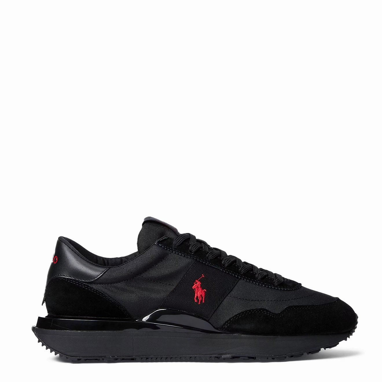 Polo Ralph Lauren Train 89 Suede And Oxford Trainer Triple Black / Red Pp Limited Time Offer