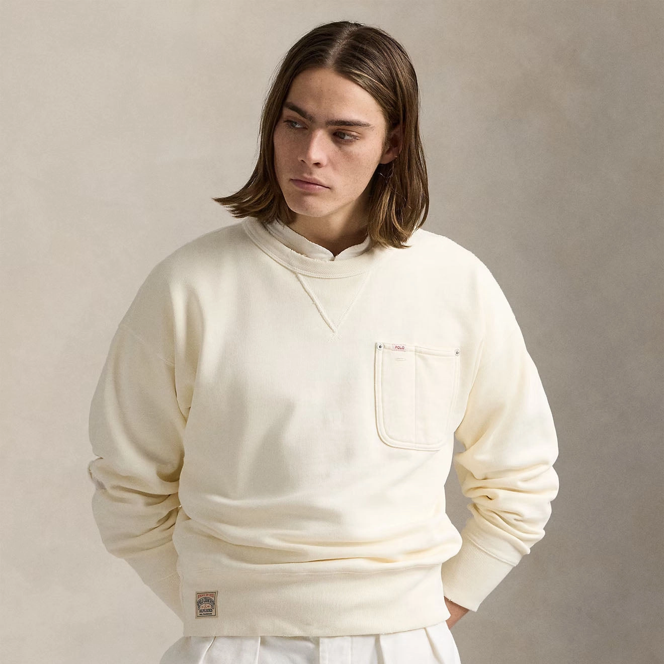 Grab Your Savings Polo Ralph Lauren Vintage Fit Fleece Pocket Sweatshirt Deckwash White
