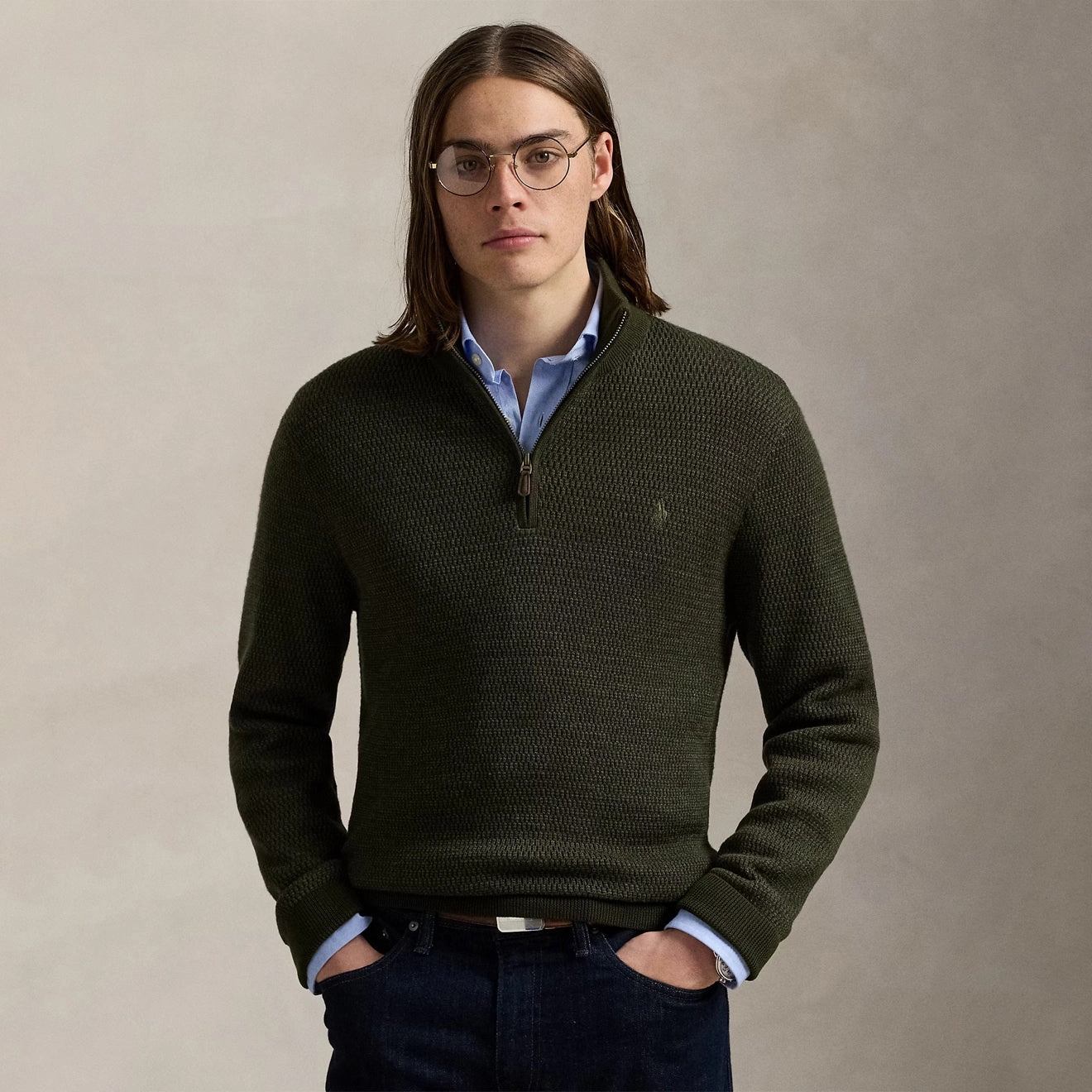 Polo Ralph Lauren Washable Wool Quarter-Zip Sweater Olive Combo Online Exclusive Offer