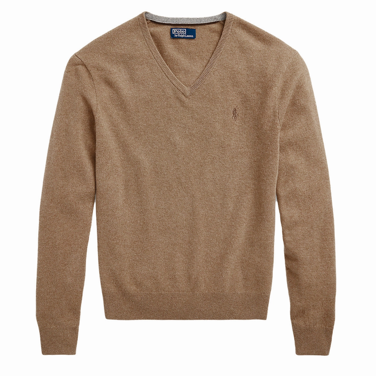Polo Ralph Lauren Wool V-Neck Jumper Honey Brown Heather Sale Ending Soon