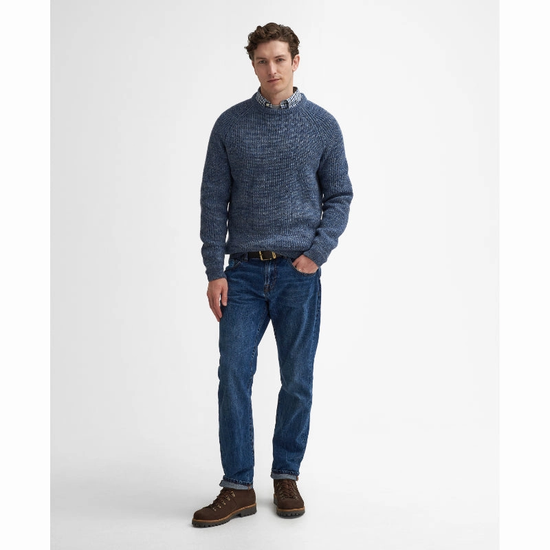 Barbour Horseford Lambswool Crew Neck Mens Jumper - River Blue Price Drop Today