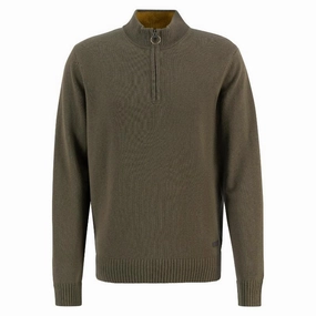 Grab It Now Trending Now Discount Barbour Kelson Knitted Mens 1/4 Zip Jumper - Olive