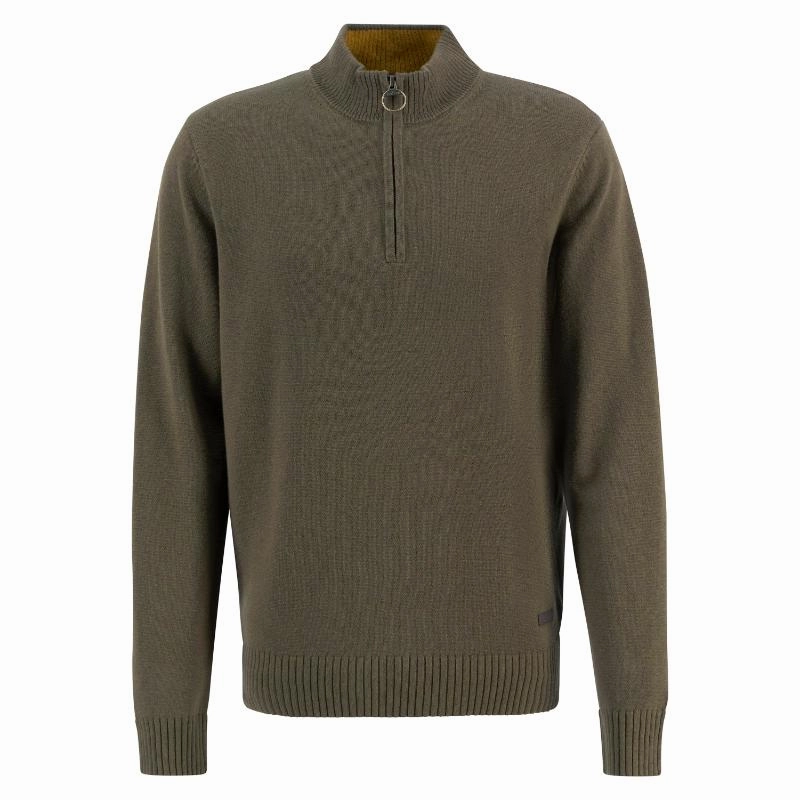 Grab It Now Trending Now Discount Barbour Kelson Knitted Mens 1/4 Zip Jumper - Olive