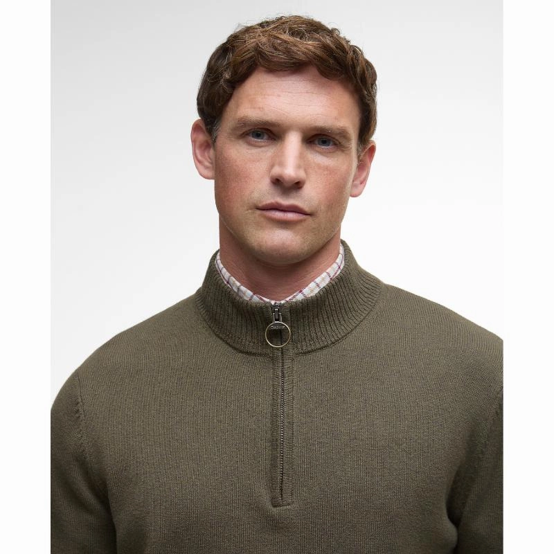 Todays Mega Savings Barbour Kelson Knitted Mens 1/4 Zip Jumper - Olive