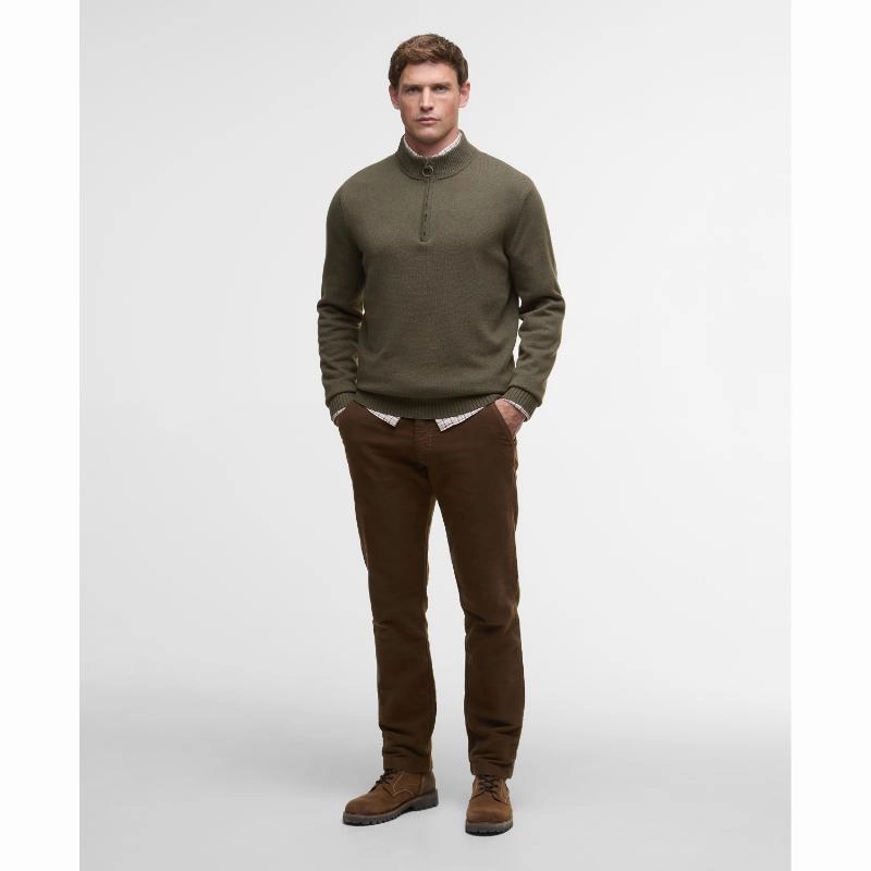 Barbour Kelson Knitted Mens 1/4 Zip Jumper - Olive Flash Discount Today