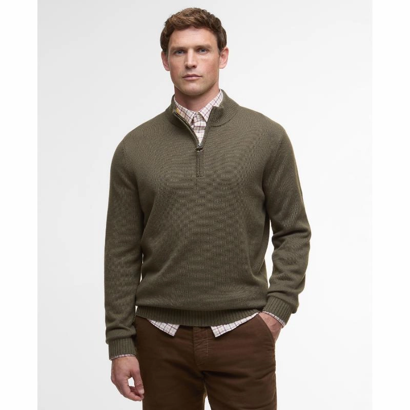 Barbour Kelson Knitted Mens 1/4 Zip Jumper - Olive Mega Discount Event Flash Sale Alert Now