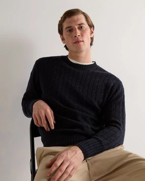 Special Steal Event Men'S Thames Cable Round Neck Cashmere Jumper Navy Blue