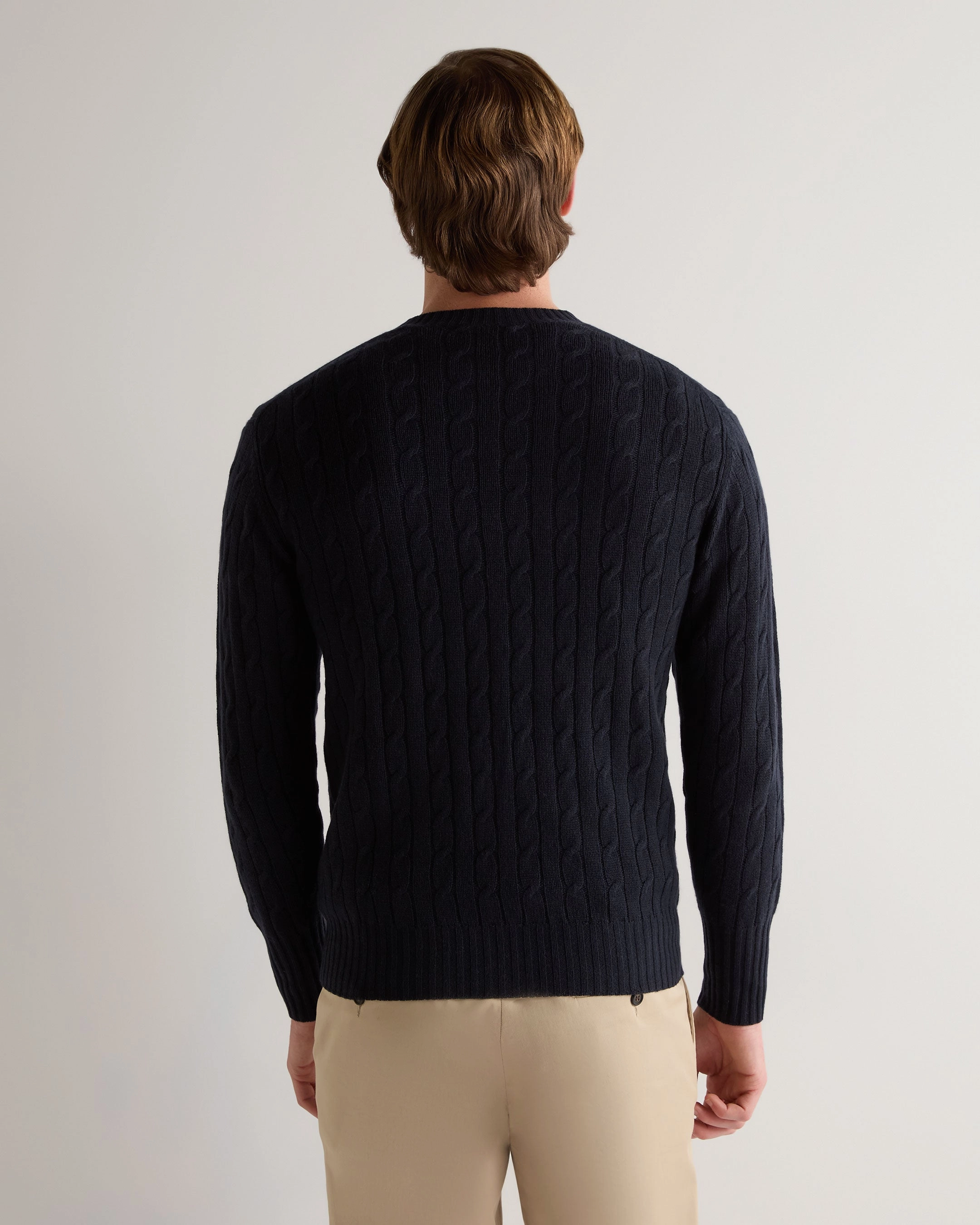 Instant Savings Deal Men'S Thames Cable Round Neck Cashmere Jumper Navy Blue