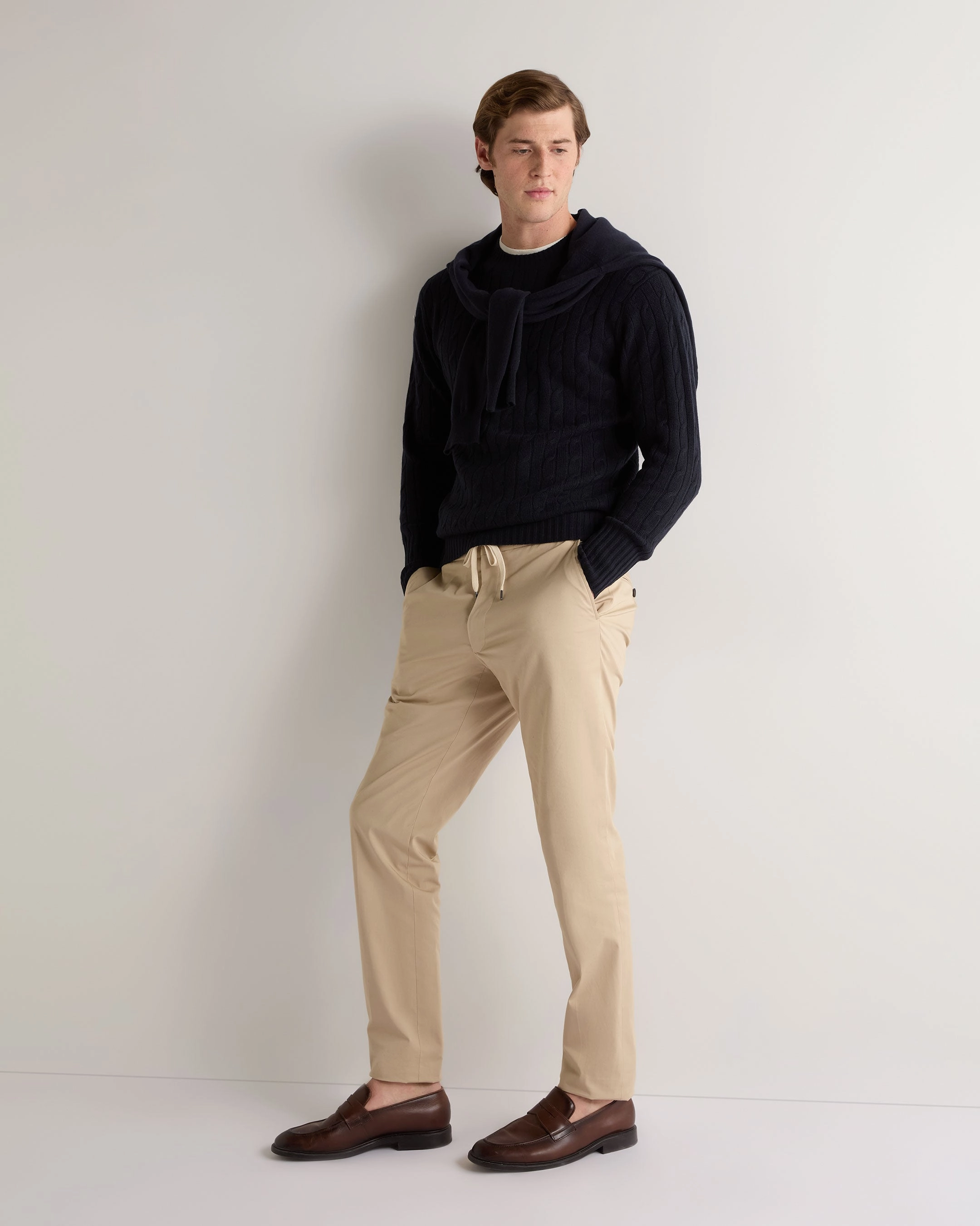 MustHave Deal Special Deals Online Men'S Thames Cable Round Neck Cashmere Jumper Navy Blue