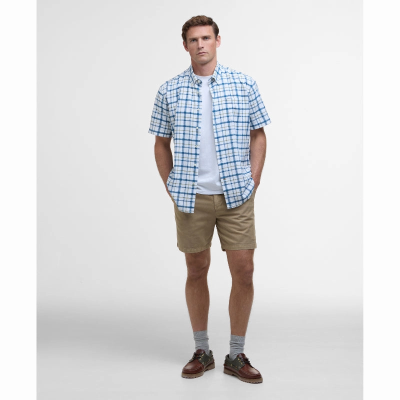 Barbour Glover Short Sleeved Linen Blend Mens Regular Fit Shirt  - Navy Mega Savings Now