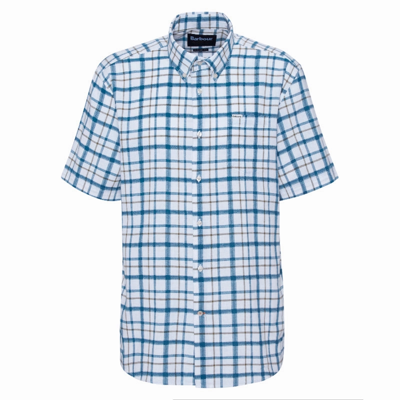 Barbour Glover Short Sleeved Linen Blend Mens Regular Fit Shirt  - Navy Grab the Deal Now Special Occasion Discount