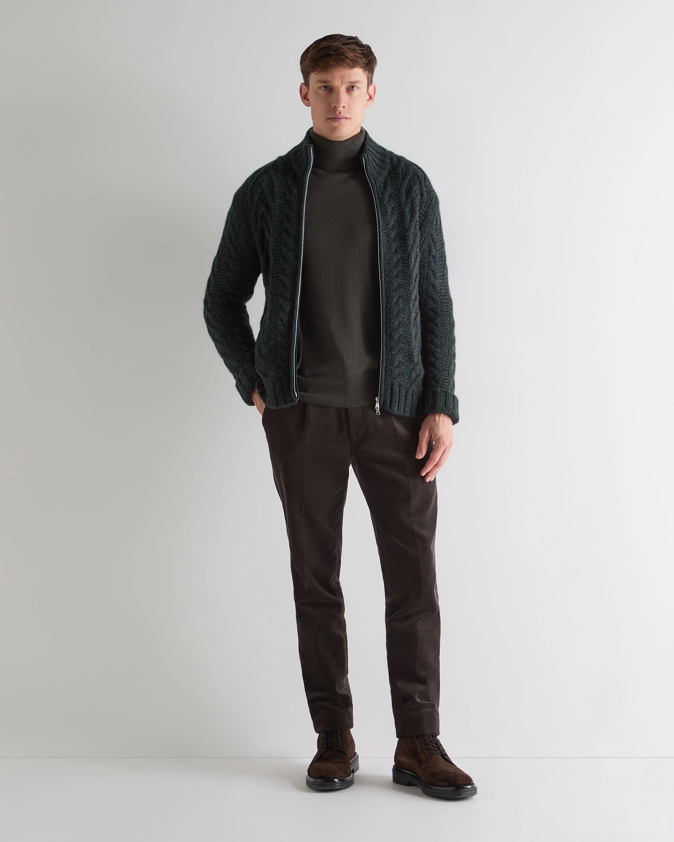 Men'S Trafalgar Roll Neck Cashmere Jumper Arabica Khaki Green Flash Pick Today