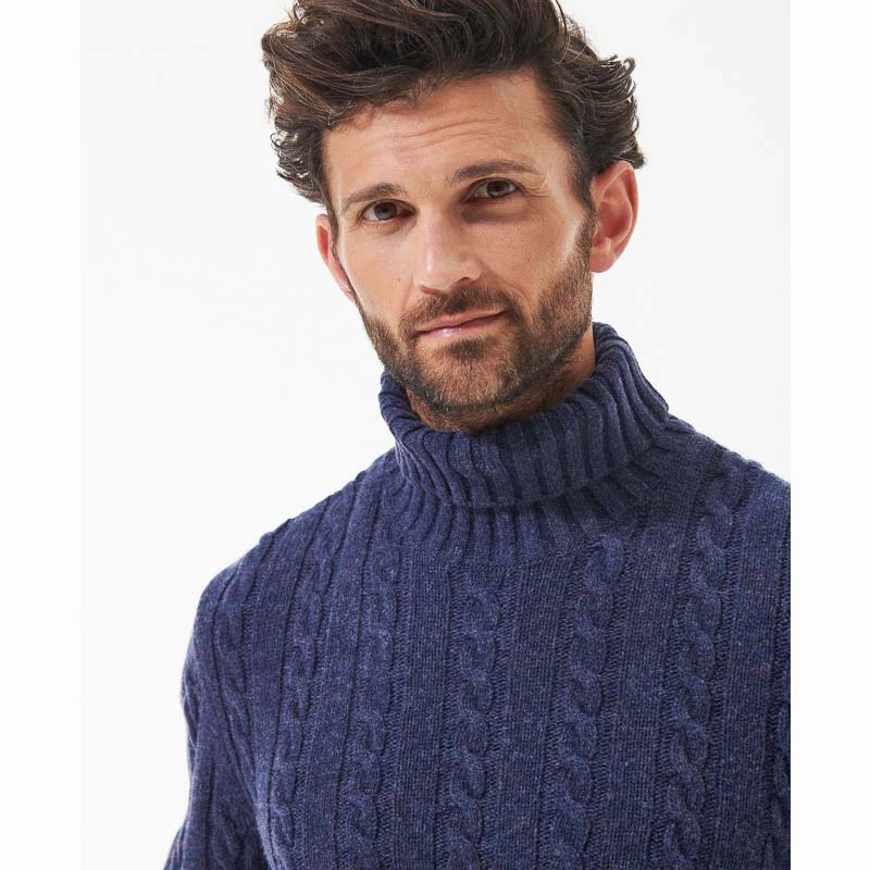 Barbour Duffle Cable Rollneck Mens Jumper - Dark Denim Trendy Picks Today Special Steal Event