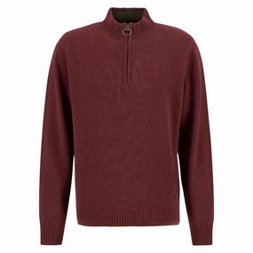Todays Best Deal Barbour Kelson Knitted Mens 1/4 Zip Jumper - Fired Brick