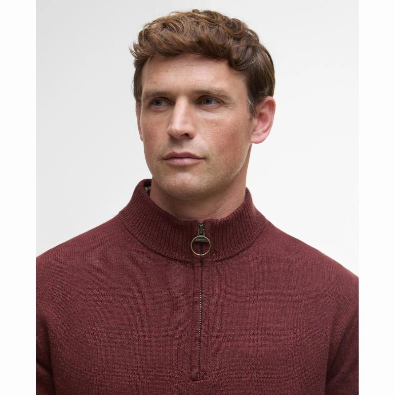Barbour Kelson Knitted Mens 1/4 Zip Jumper - Fired Brick MustHave Deals Hot Offer Event