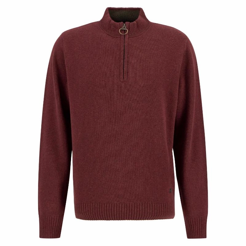 Todays Best Deal Barbour Kelson Knitted Mens 1/4 Zip Jumper - Fired Brick