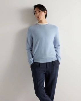 Exclusive Online Offer MustShop Sale Men'S Oxford Round Neck Cashmere Jumper Sea Mist Blue