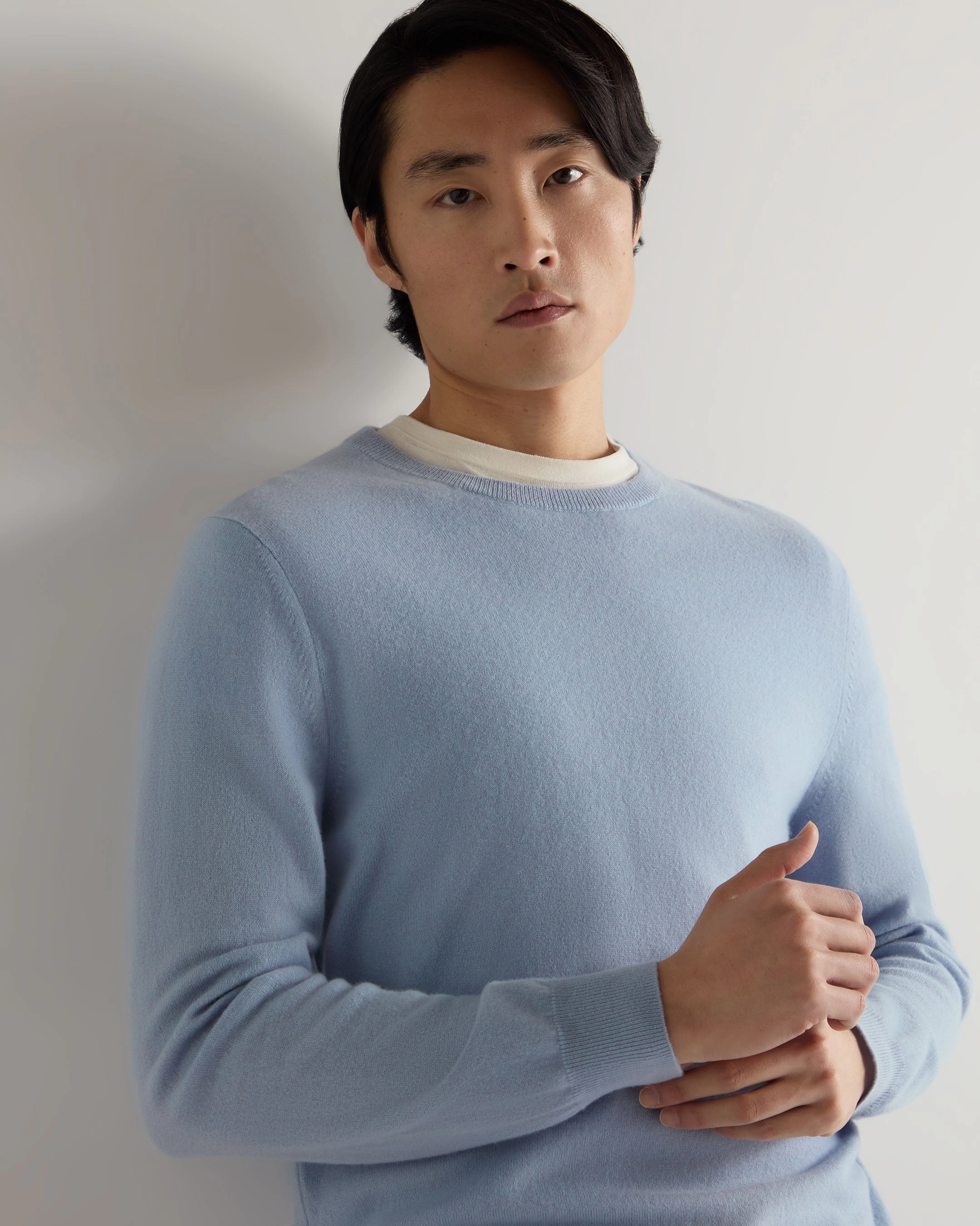 Clearance Sale Sweet Deal Inside Men'S Oxford Round Neck Cashmere Jumper Sea Mist Blue