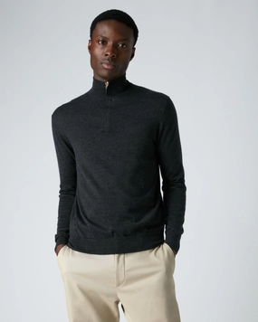 Shop Grab Now Men'S Regent Fine Gauge Cashmere Half Zip Jumper Dark Charcoal Grey