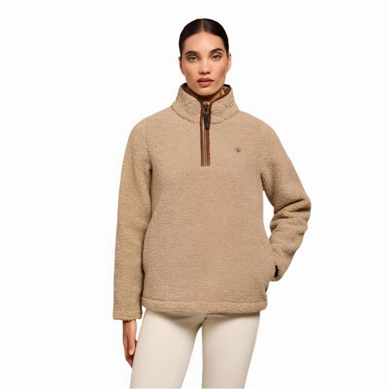 Grab Your Savings Exclusive Hot Pick Holland Cooper Country Ladies Fleece Quarter Zip Jumper - Natural Borg