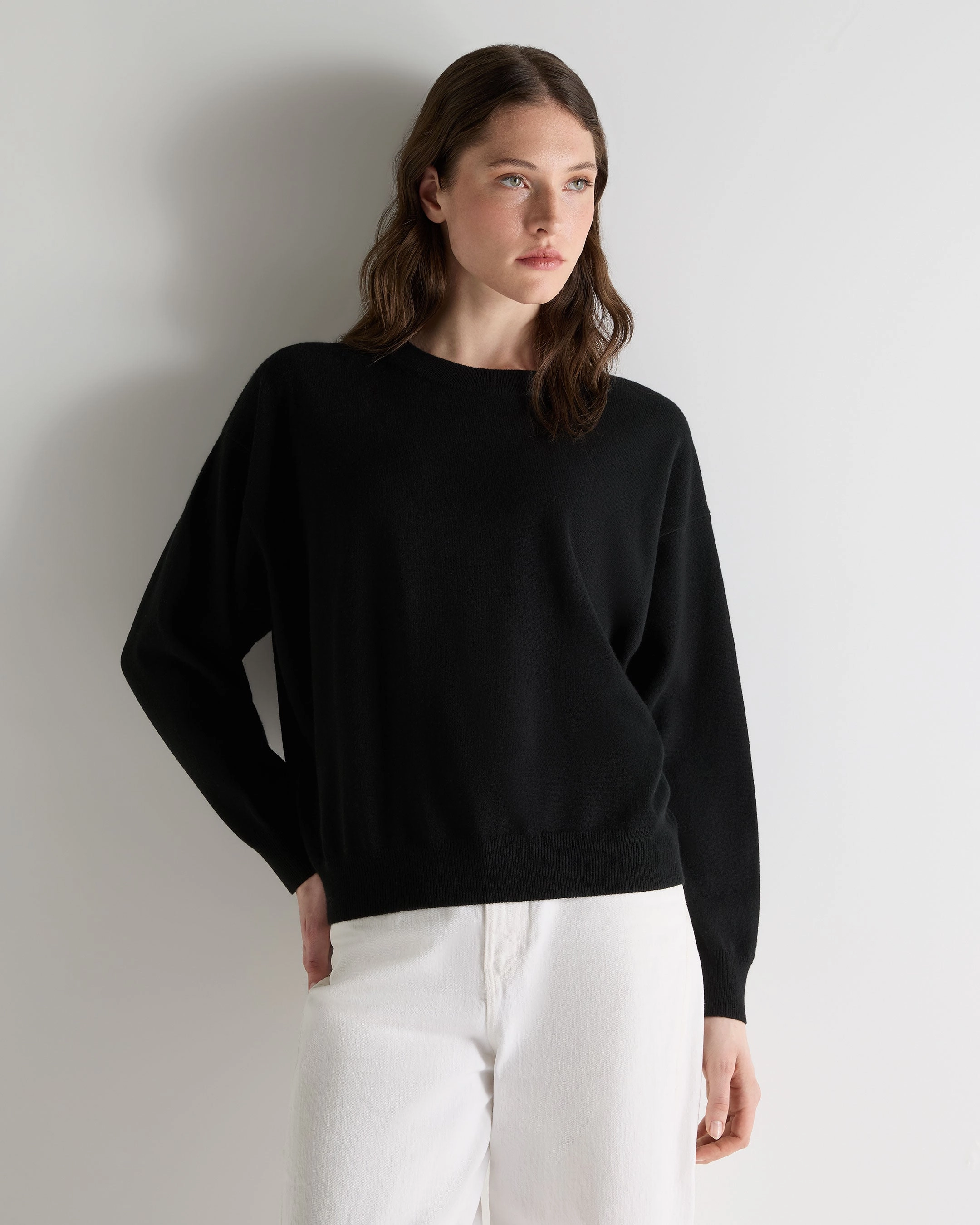 Women'S Oversized Round Neck Cashmere Jumper Black Mega Savings Now Special Deals Online