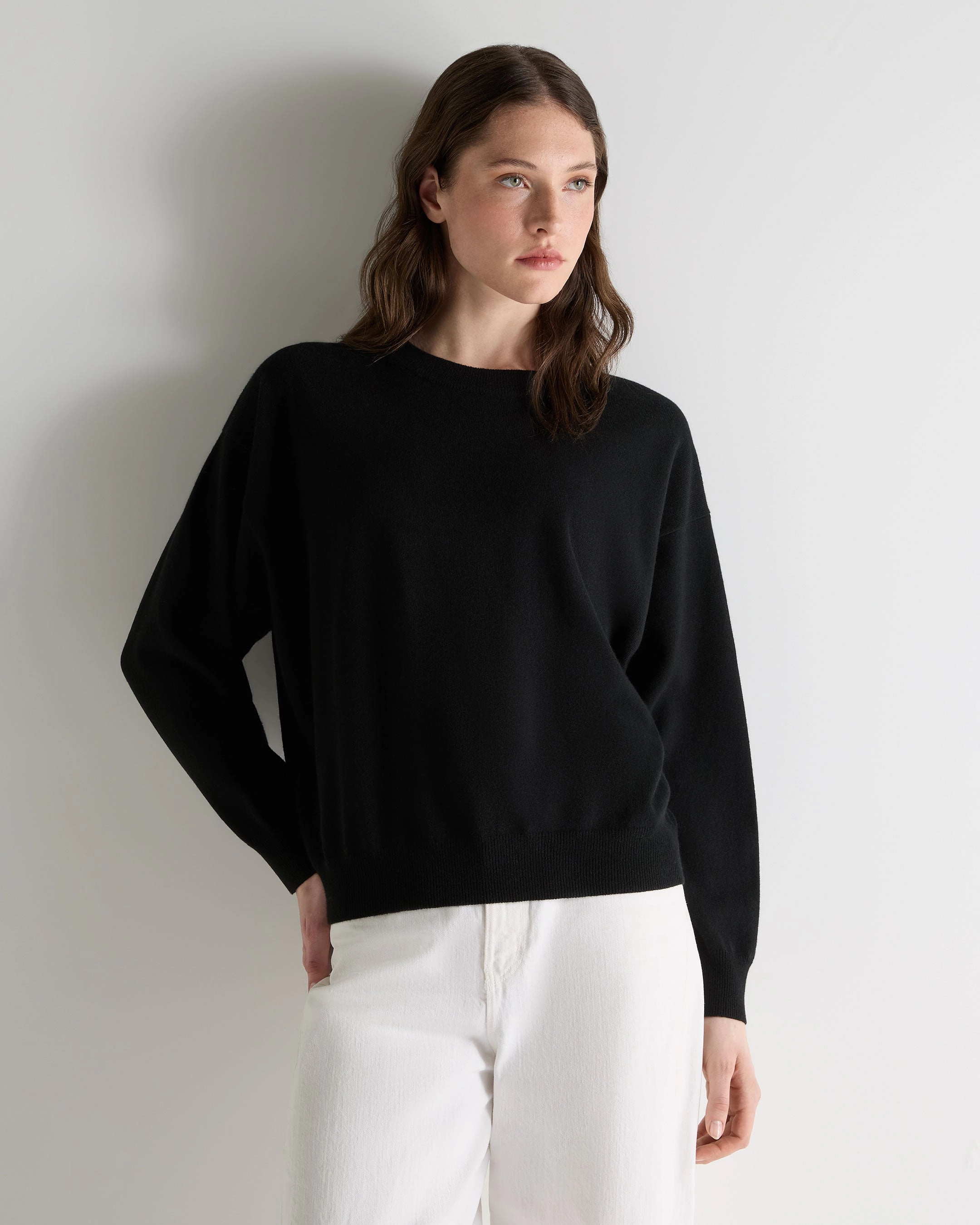 Todays Trending Deals Women'S Oversized Round Neck Cashmere Jumper Black