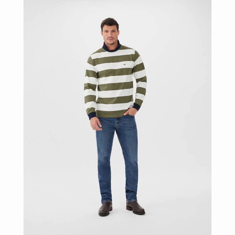 Hot Savings Alert Unmissable Deal Today R.M.Williams Camden Rugby Mens Jersey - Olive/White