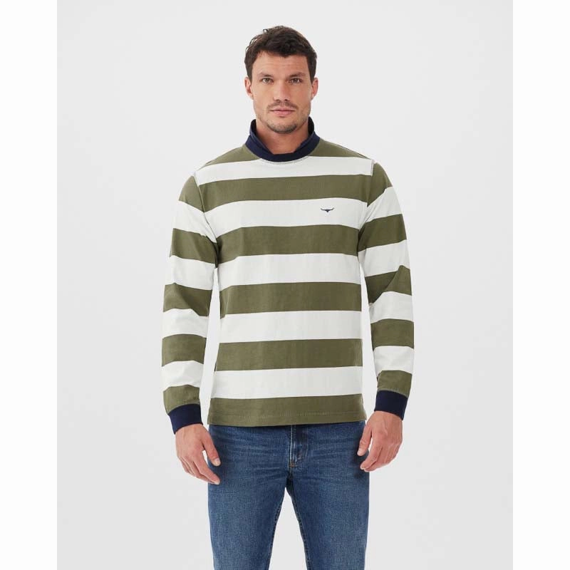 R.M.Williams Camden Rugby Mens Jersey - Olive/White Price Drop Frenzy Special Online Offer