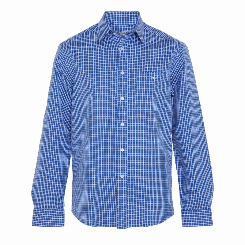 R.M.Williams Collins Mens Shirt - White/Blue Best Seller Discount