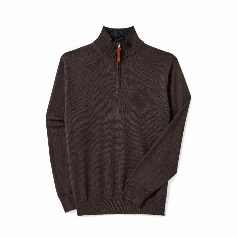 R.M.Williams Ernest Merino Knit 1/4 Zip Mens Sweater - Chestnut Save More Online