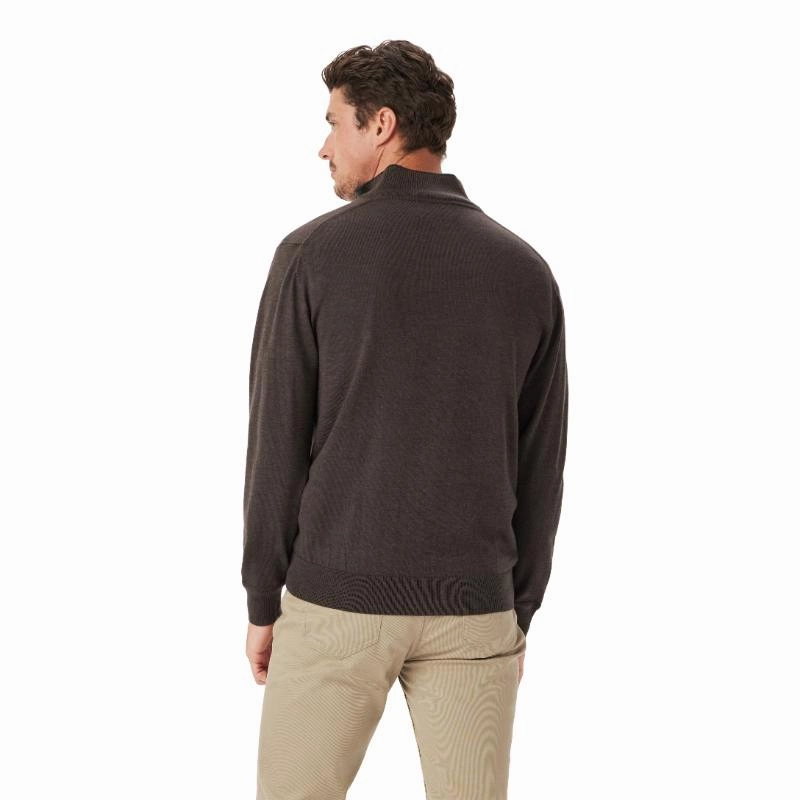 Todays Hot Savings R.M.Williams Ernest Merino Knit 1/4 Zip Mens Sweater - Chestnut