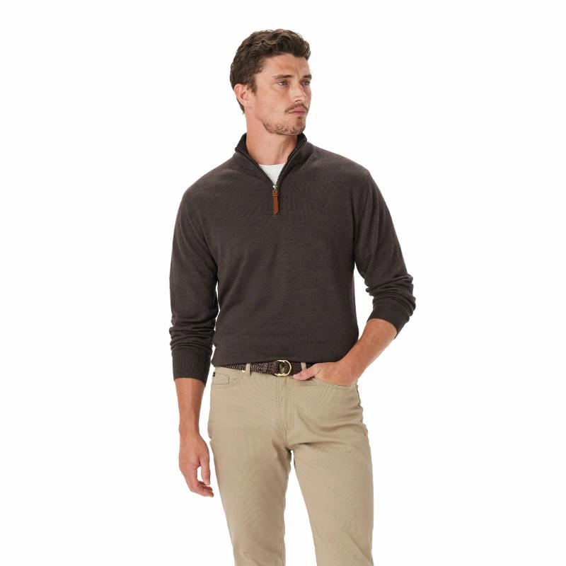 R.M.Williams Ernest Merino Knit 1/4 Zip Mens Sweater - Chestnut Mega Online Discount