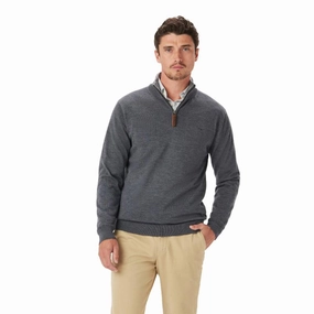 R.M.Williams Ernest Merino Knit 1/4 Zip Mens Sweater - Sea Mist Todays Special Savings Big Savings Event
