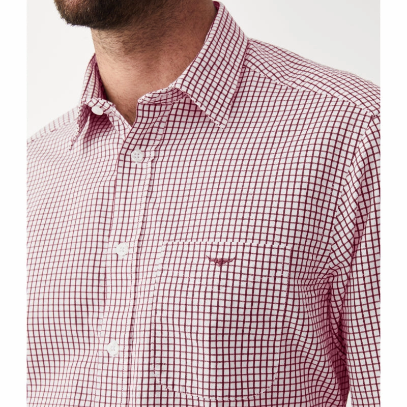 Daily Special Offer R.M.Williams Mens Collins Regular Fit Check Shirt - Burgundy/White