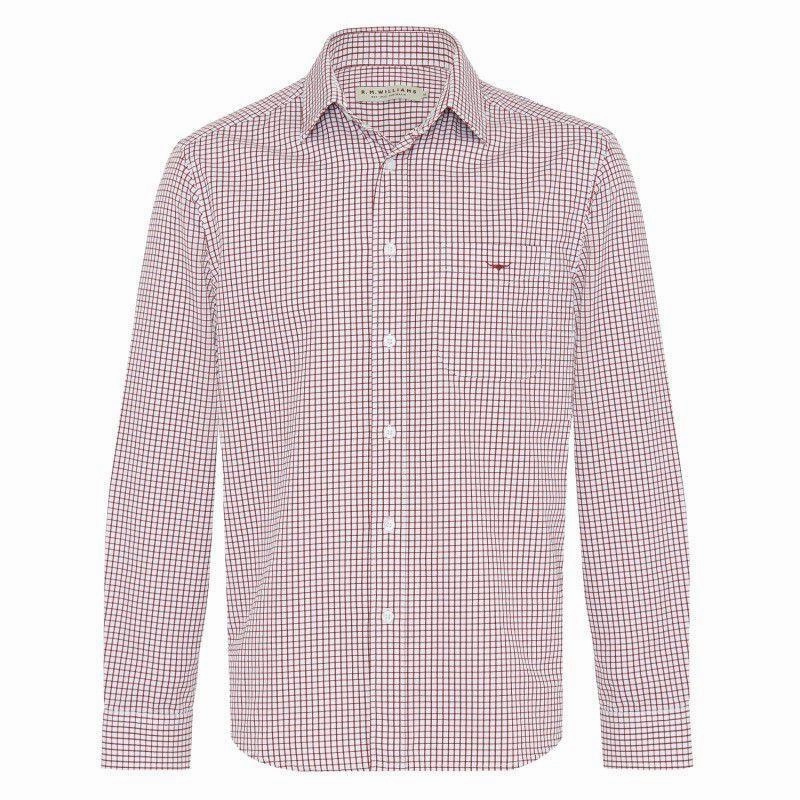 R.M.Williams Mens Collins Regular Fit Check Shirt - Burgundy/White Big Savings Alert